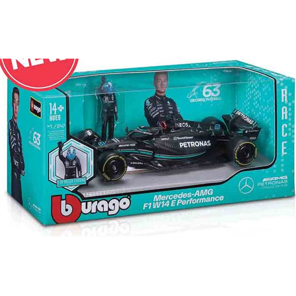 Burago 1:24 Scale Mercedes Benz AMG Petronas F1 Team 2023 Russell w/Figure