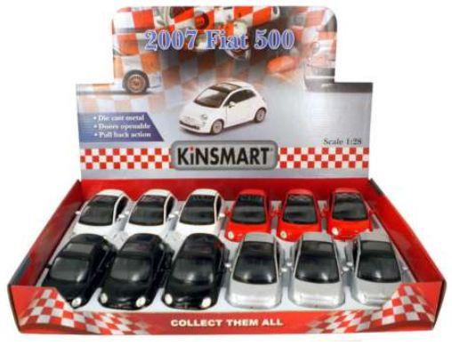 Kinsmart 1:36 Scale Fiat 500 2007 (12pcs) (3 x White/3 x Red/3 x Black/3 x Silver)