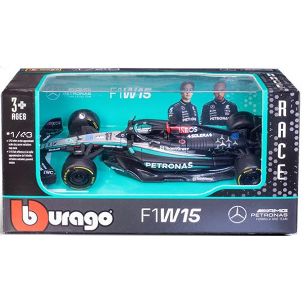Burago 1:43 Scale Mercedes AMG W15 F1 2024 Russell Card Box
