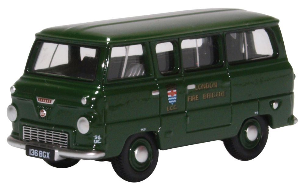 Oxford Diecast 1:76 Scale Ford 400E Minibus London Fire Brigade (Gre