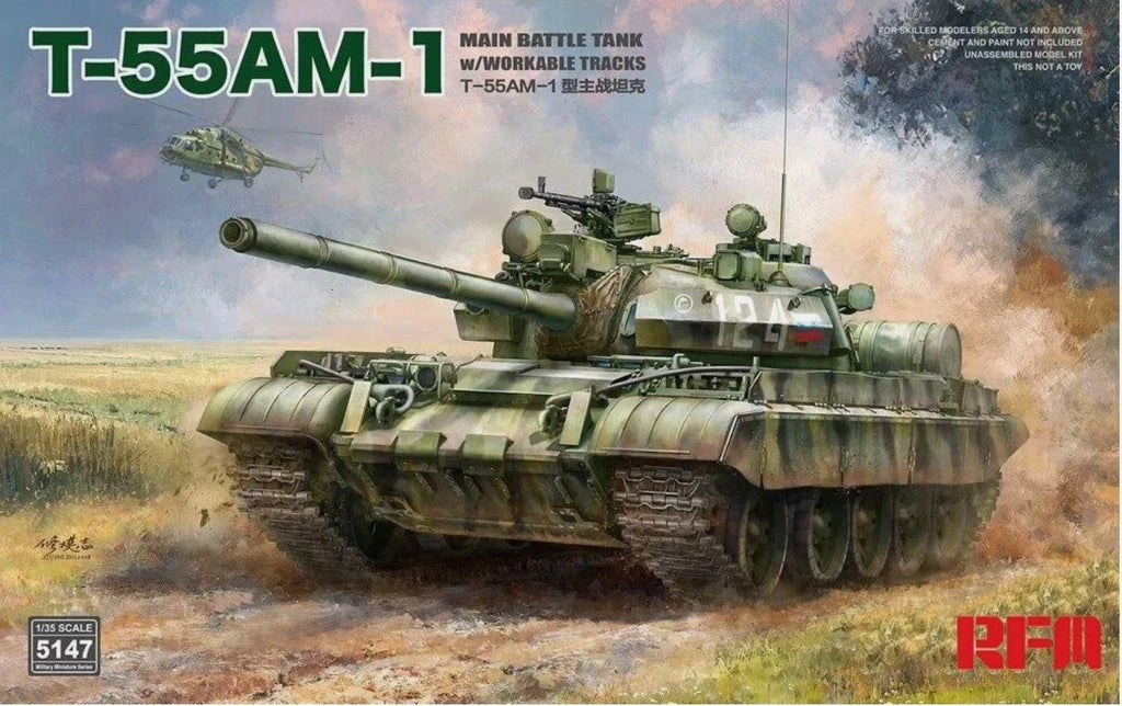 RyeField Model 5147 1/35 Scale T-55AM-1 Main Battle Tank w/Workable Tracks Model Kit