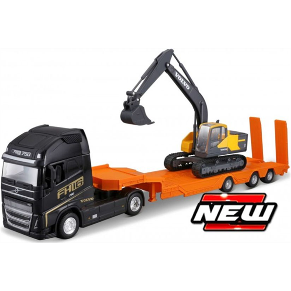 Burago 1:43 Scale Volvo FH16 w/Lowloader & Excavator