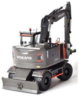 AT Collections 1:32 Scale Volvo EWR 150E Wheeled Excavator Black Nokian Ground Kare Steelwrist Tiltrotator
