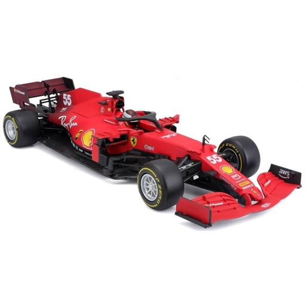Burago 1:18 Scale Ferrari SF21 #55 Carlos Sainz 2021 Season Car - Medium, Yellow wall tyres