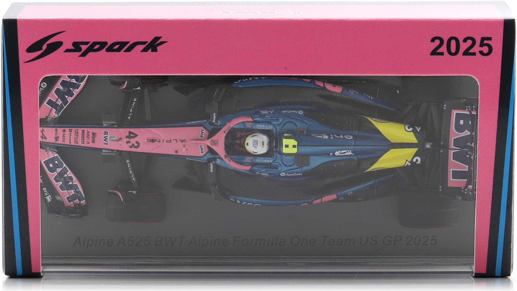 Spark 1:43rd Scale Alpine A525 #43 BWT Alpine F1 US GP 2025 Franco Colapinto