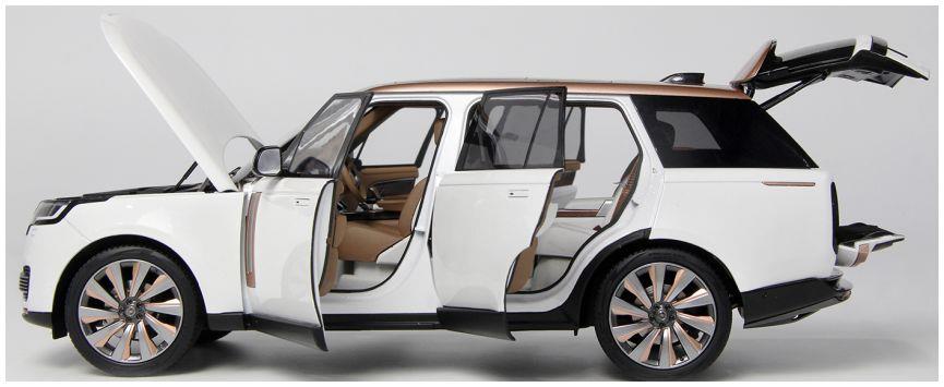 LCD Model 1:18 Scale Land Rover Range Rover SV Serenity 2022 White w/Rose gold Roof