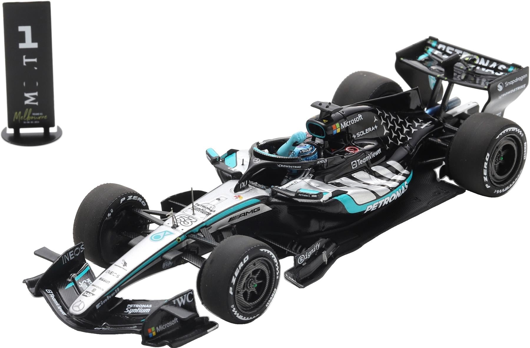 Spark  1:43rd Scale Mercedes AMG Petronas F1 W17 #63 Winner Australia GP 2026 George Russell w/Pit Boa