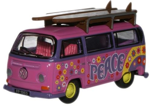 Oxford Diecast 1:76 Scale VW T2 Minibus/Surfboards - Flower Power
