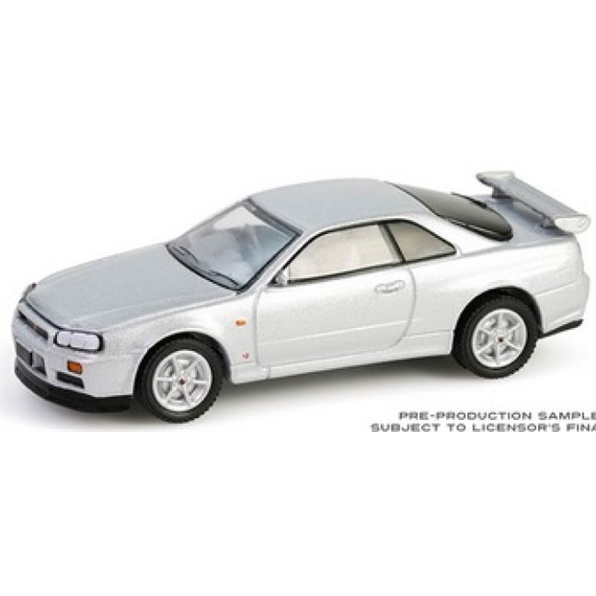 Greenlight 1:64 Scale Nissan Skyline V-SPEC (R34) 1999 Sonic Silver 25th Anniversary