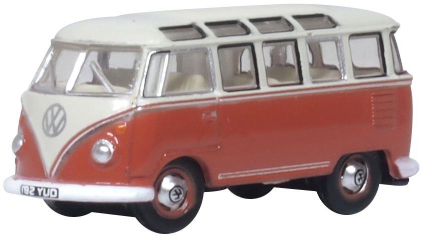 Oxford Diecast 1:148 Scale VW T1 Samba Bus Sealing Wax Red/Beige Grey