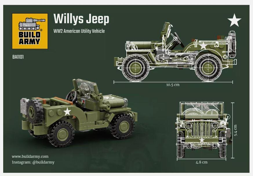 Build Army B1101 1/33 Scale Willys MB Jeep Utility Vehicle Brick Model 178pcs