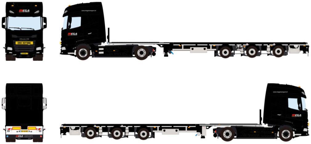 WSi 1:50 Scale DAF XG+ 4x2 Flatbed Mega Trailer 3 Axle Mega Transport
