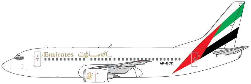 Gemini Jets 1:400th Scale Boeing B737-300 Emirates AP-BCD (1980s Livery)