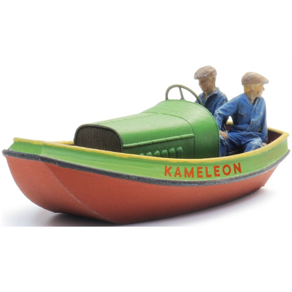 Artitec 1:87 Scale Frisian Steel Motor Boat Waterline w/2 Figures Ready-Made, Painted