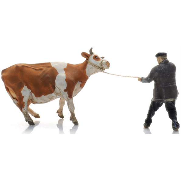 Artitec 1:87 Scale Farmer w/Obstinate Cow (1x) Ready-Made Figures