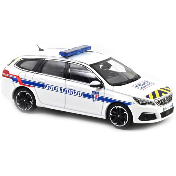 Norev 1:43 Scale Peugeot 308 SW Police Municipale Blue w/Yellow Striping 2018