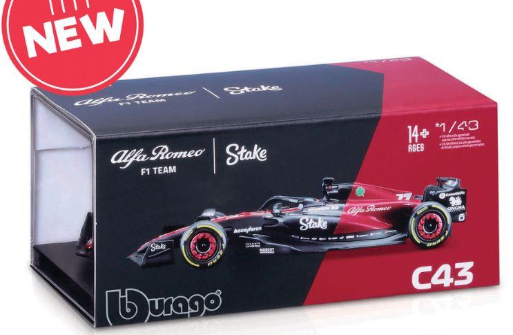 Burago 1:43 Scale Alfa Romeo F1 Team Orlen C43 #77 Vatteri Bottas - W/Case + Figure