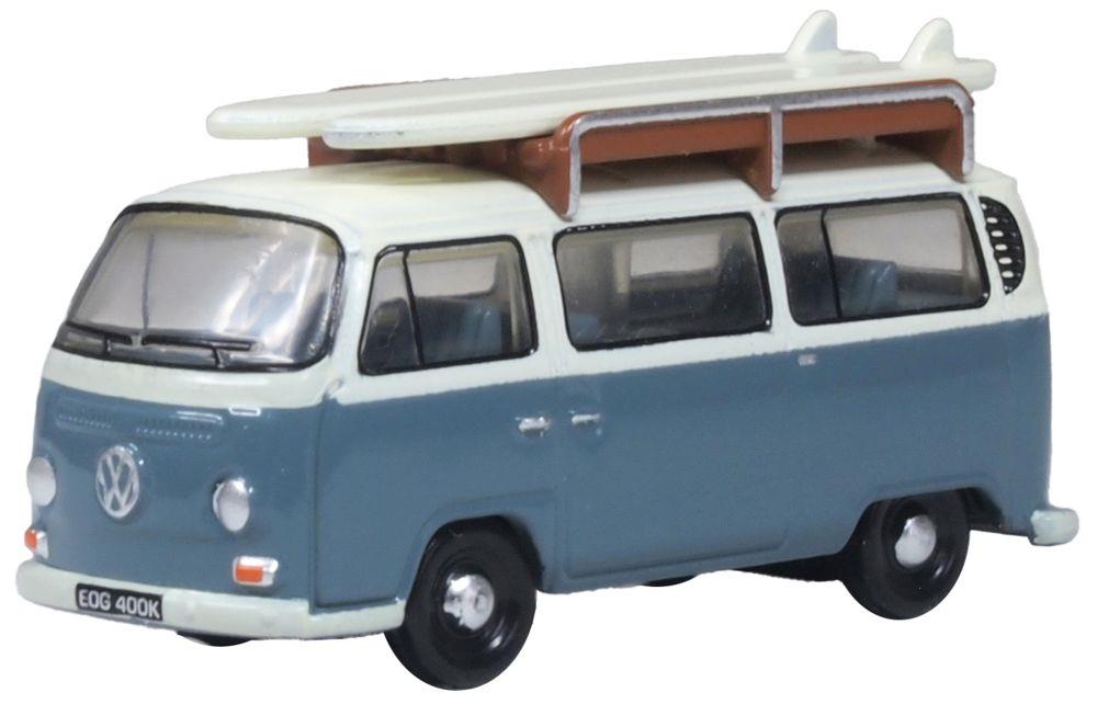 Oxford 1:120 Scale VW T2 Bus/Surfboards Fiord Blue/Arcona White