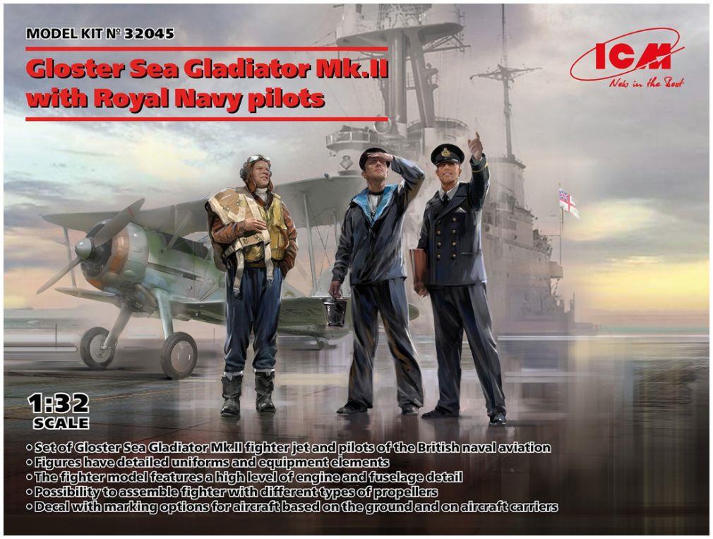 ICM Plastic Kits 1:32nd Scale Gloster Sea Gladiator Mk.II w/3 Royal Navy Pilot Figures