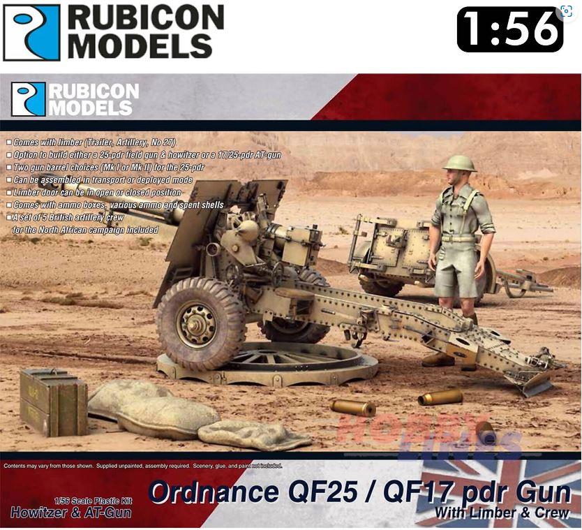 Rubicon Models 280115 1/56 Scale QF25 / QF17 pdr Gun Howitzer & AT-Gun with Limber & Crew