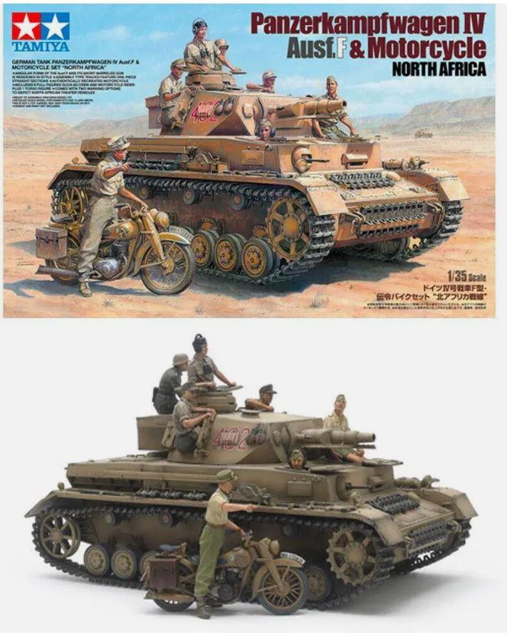 Tamiya 25208 1/35 Scale Panzer Kampfwagen IV Ausf F & German Motorcyle Set Model Kit