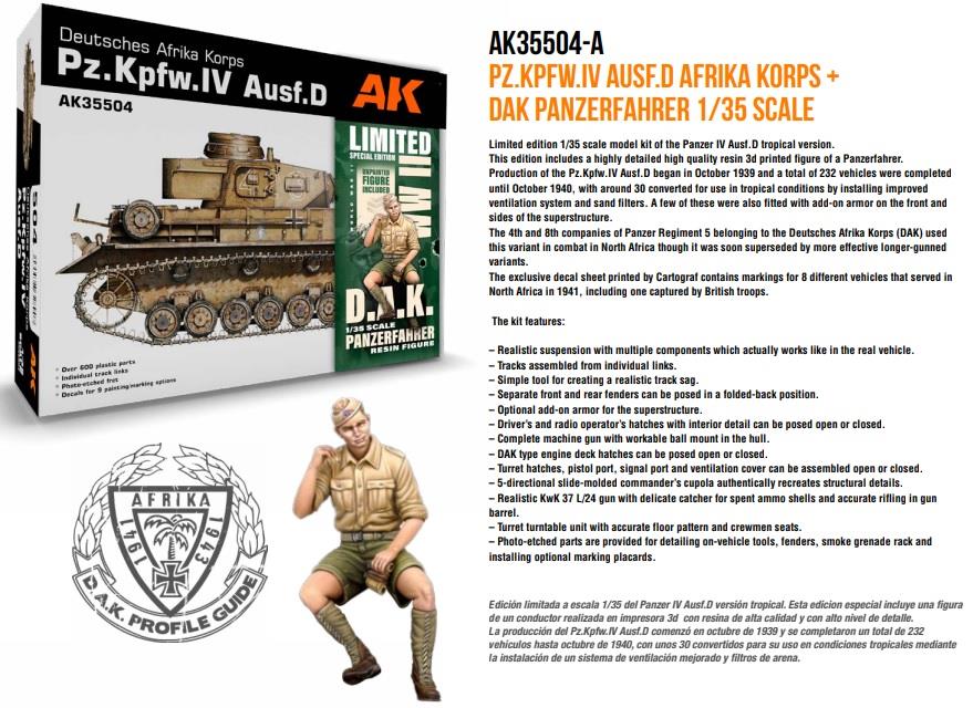 AK Interactive  1:35 Scale PZ.KPFW.IV AUSF.D Afrika Korps + Dak Panzerfahrer