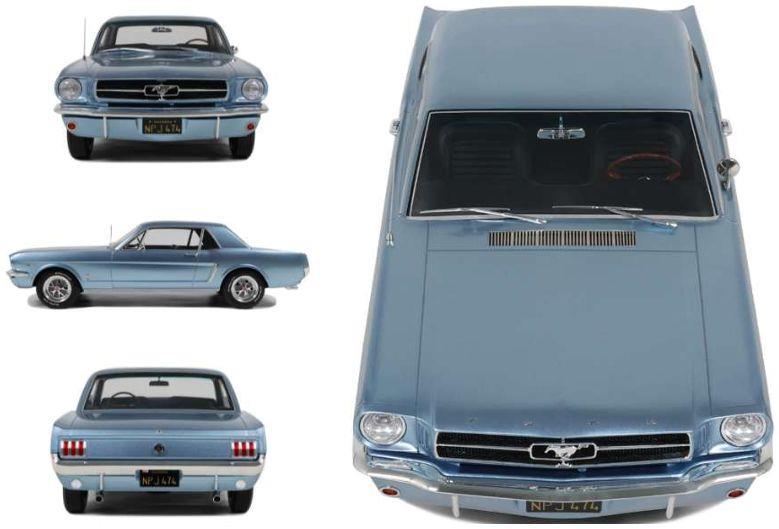 OTTO 1:12 Scale Ford Mustang V8 Hard Top Silver Blue Pony 1965