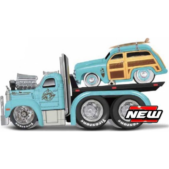 Maisto 1:64 Scale Mack B-61 Flatbed 1953 + Ford Woody 1950
