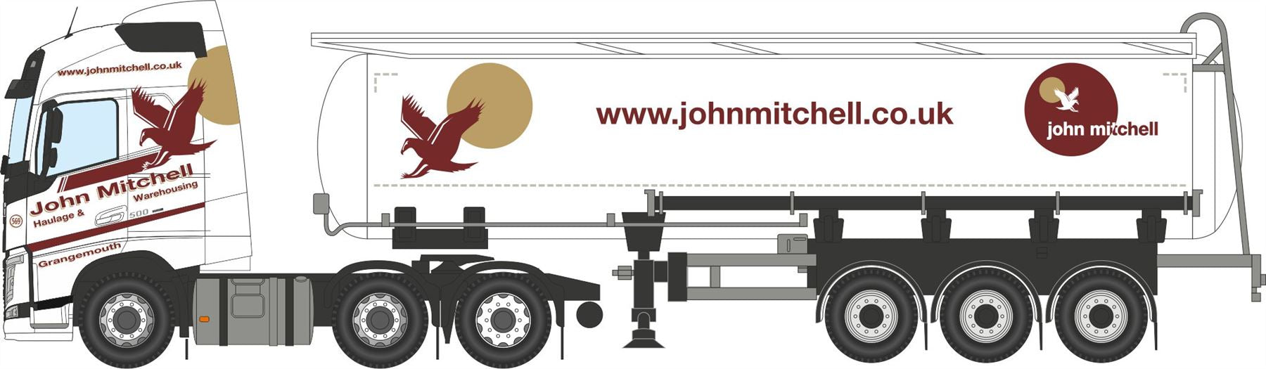 Oxford Diecast 1:76 Scale Volvo FH4 Cylindrical Tanker John Mitchell