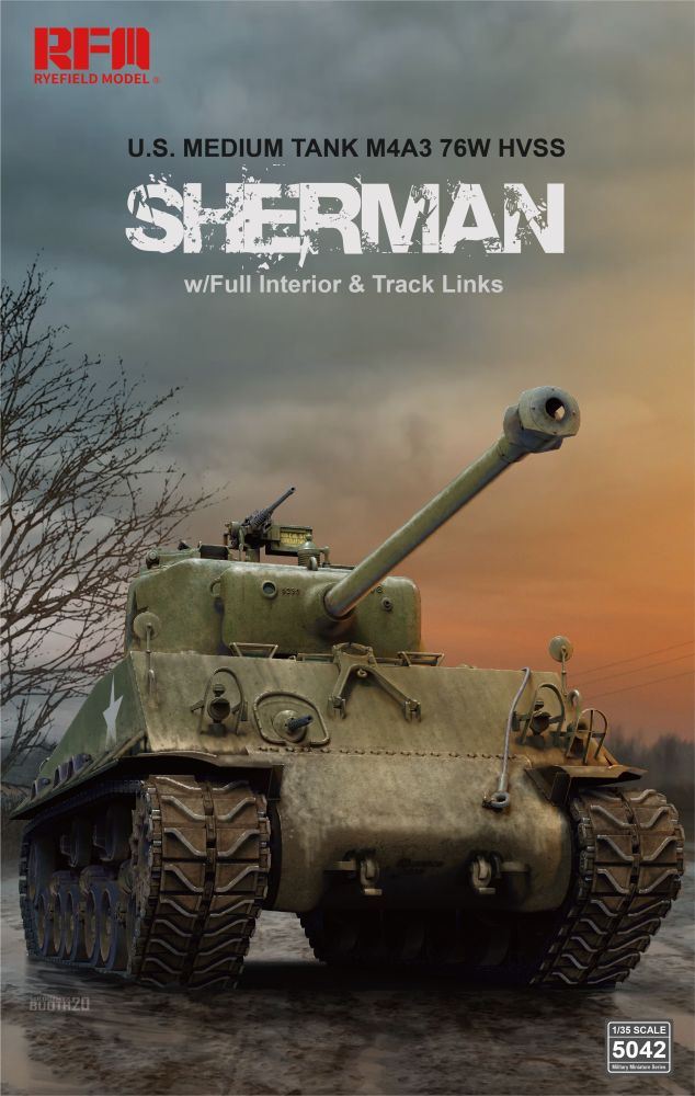 Rye Field Models 1:35 Scale M4A3 76W HVSS Sherman Workable Track Links + Interior Detail