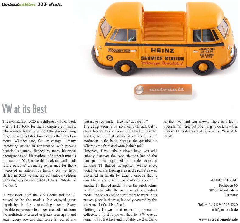 Autocult  N/A Scale Digital Book of The Year 2025 (USB) w/VW T1 Recovery Bus