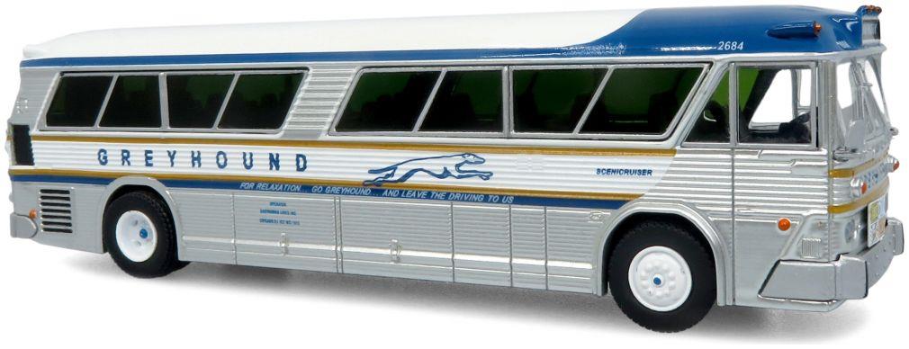 Iconic Replicas 1:87th Scale MCI MC-5A Coach Greyhound Gold Stripe 50th Anniversary
