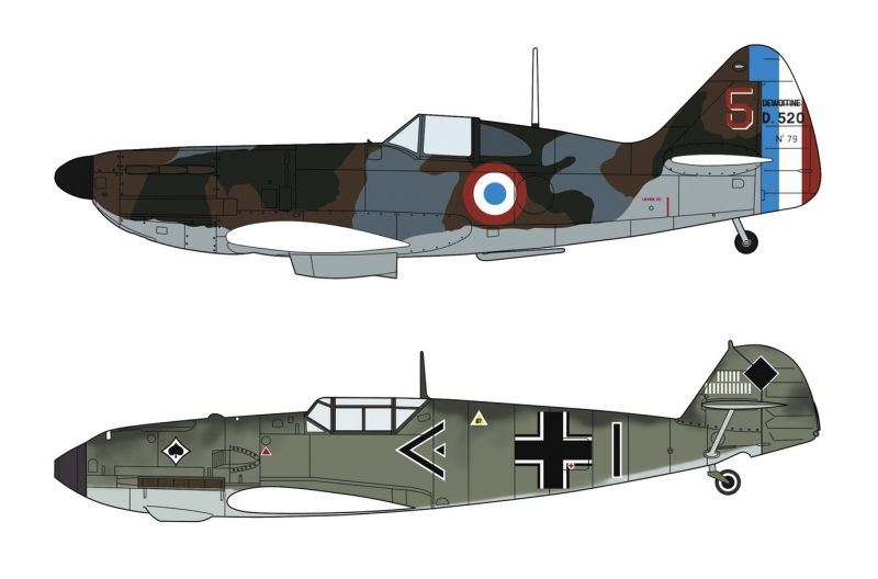 Hasegawa 1:72 Scale Dewoitine D.520 + Messerschmitt Bf109E 'Battle of France'