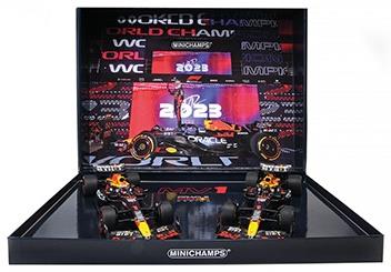 Minichamps 1:18 Scale Oracle Red Bull Racing RB19 2-Car-Set Max Verstappen Champion Qatar Sprint GP 2023