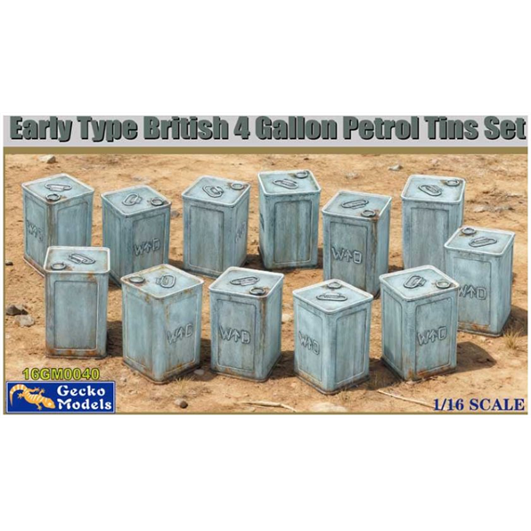 Gecko 1:16th Scale Petrol Tins 4 Gallon Early Type British (x12)