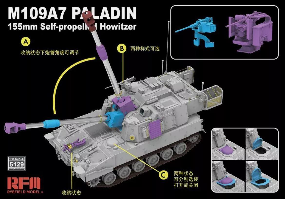 Rye Field Model 5129 1/35 Scale M109A7 PALADIN  155mm Self-propelled Howitzer w/workabel tracks
