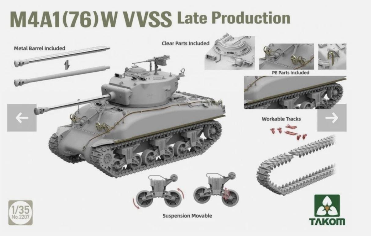 Takom 2207 1/35 US Army M4A1(76w) VVSS Sherman Late Production