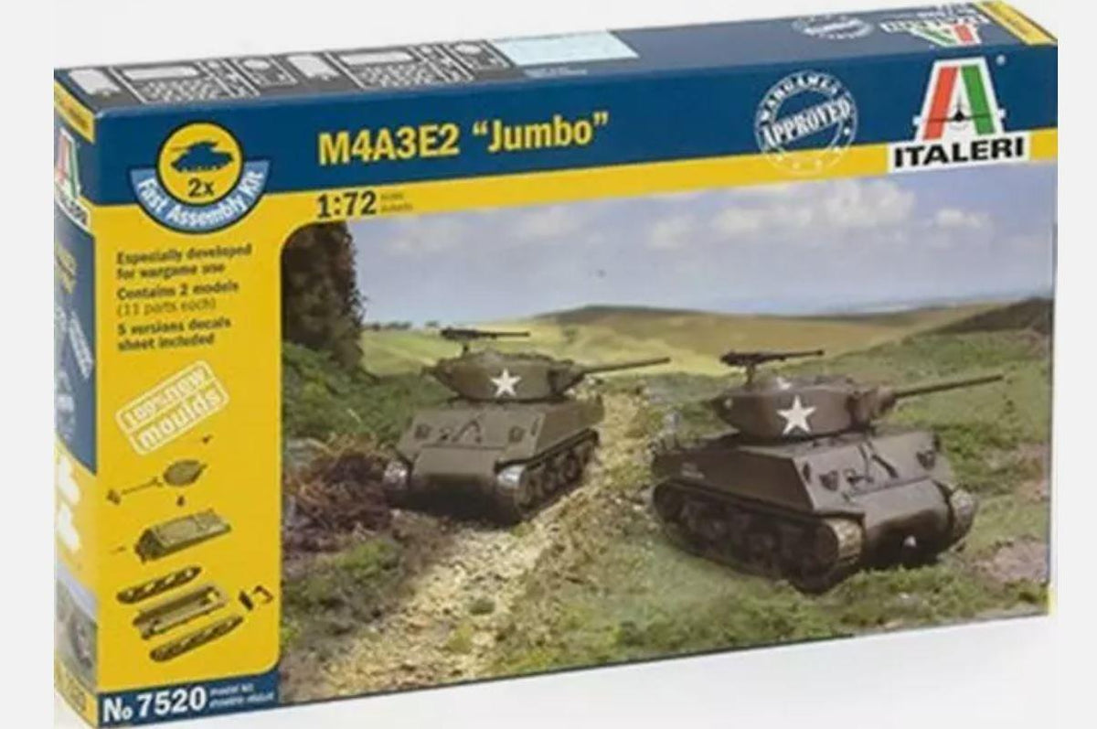 Italeri 7520 1:72 Scale M4A3E2 & Jumbo& Sherman (Fast Assembly) 2 X KITS included WEST WALL ASSAULT ON THE RHINE