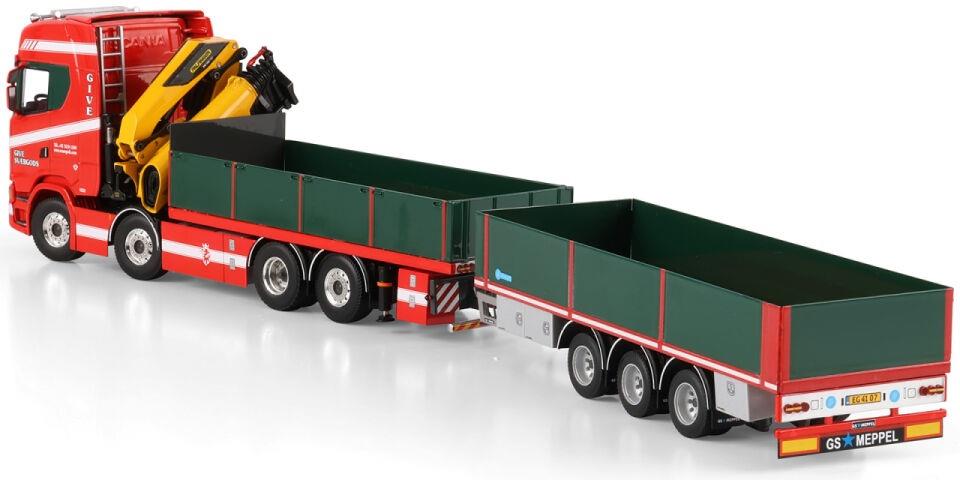 WSi 1:50th Scale Scania S Highline CS20H Riged 8x2 Flatbed Drawbar Trailer 3 Axle w/Palfinger PK 480