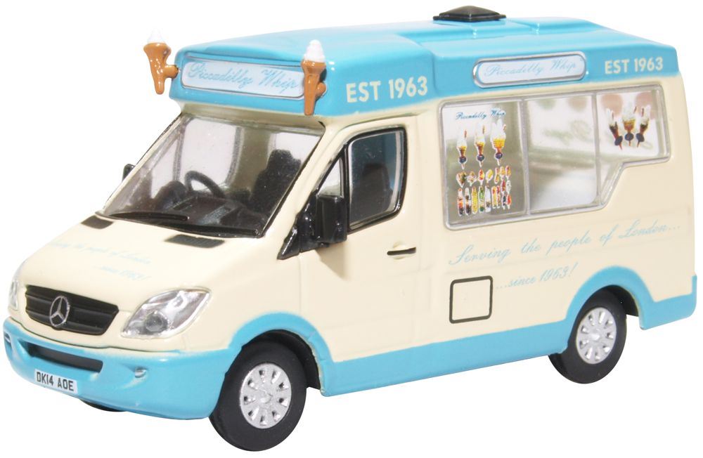Oxford Diecast 1:76 Scale Whitby Mondial Ice Cream Van Piccadilly Whip