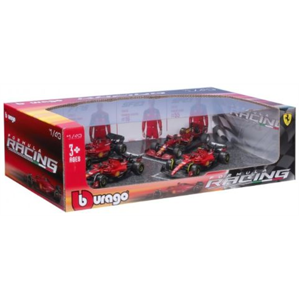 Burago 1:43 Scale Ferrari Racing F1 Set SF-23 #16/SF-23 #55 Monza/F1-75 #16 75th Anniversary/F1-75 #55