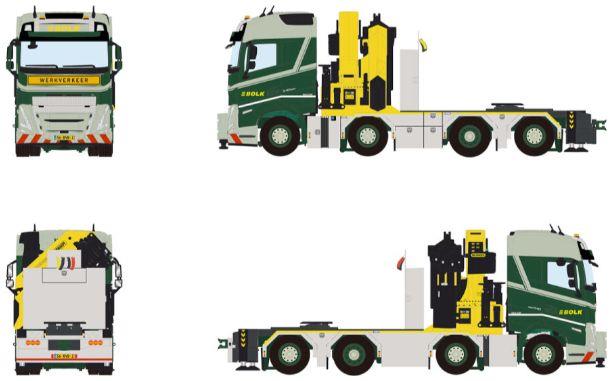 WSi 1:50 Scale Volvo FH5 Globetrotter 8x2 Tag Axle w/Palfinger PK 92002 SH + Jib Bolk