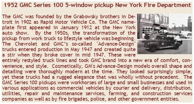 Esval  1:43rd Scale GMC Series 100 Red 5-Window Pickup New York Fire Dept w/Fire Equipment Red 1952