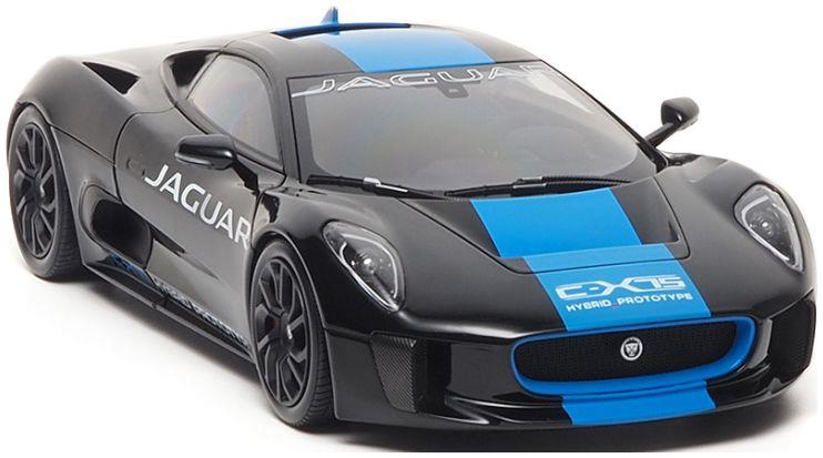 Almost Real 1:18th Scale Jaguar C-X75 2013 Ultimate Black Metallic w/Light Blue Stripes