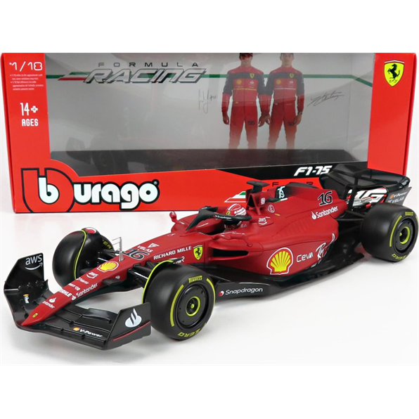 Burago 1:18 Scale Ferrari F1-75 #16 2022 Charles Leclerc Scuderia Ferrari-Yellow Wall(medium) Tyres