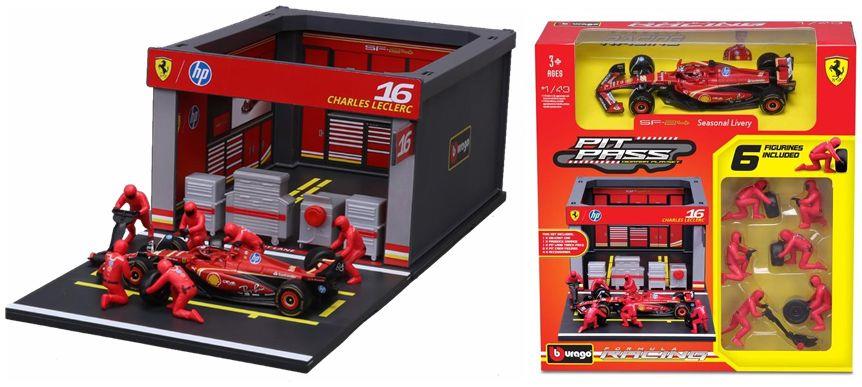 Burago  1:43rd Scale Ferrari SF-25 2025 Pit Pass Diorama Leclerc