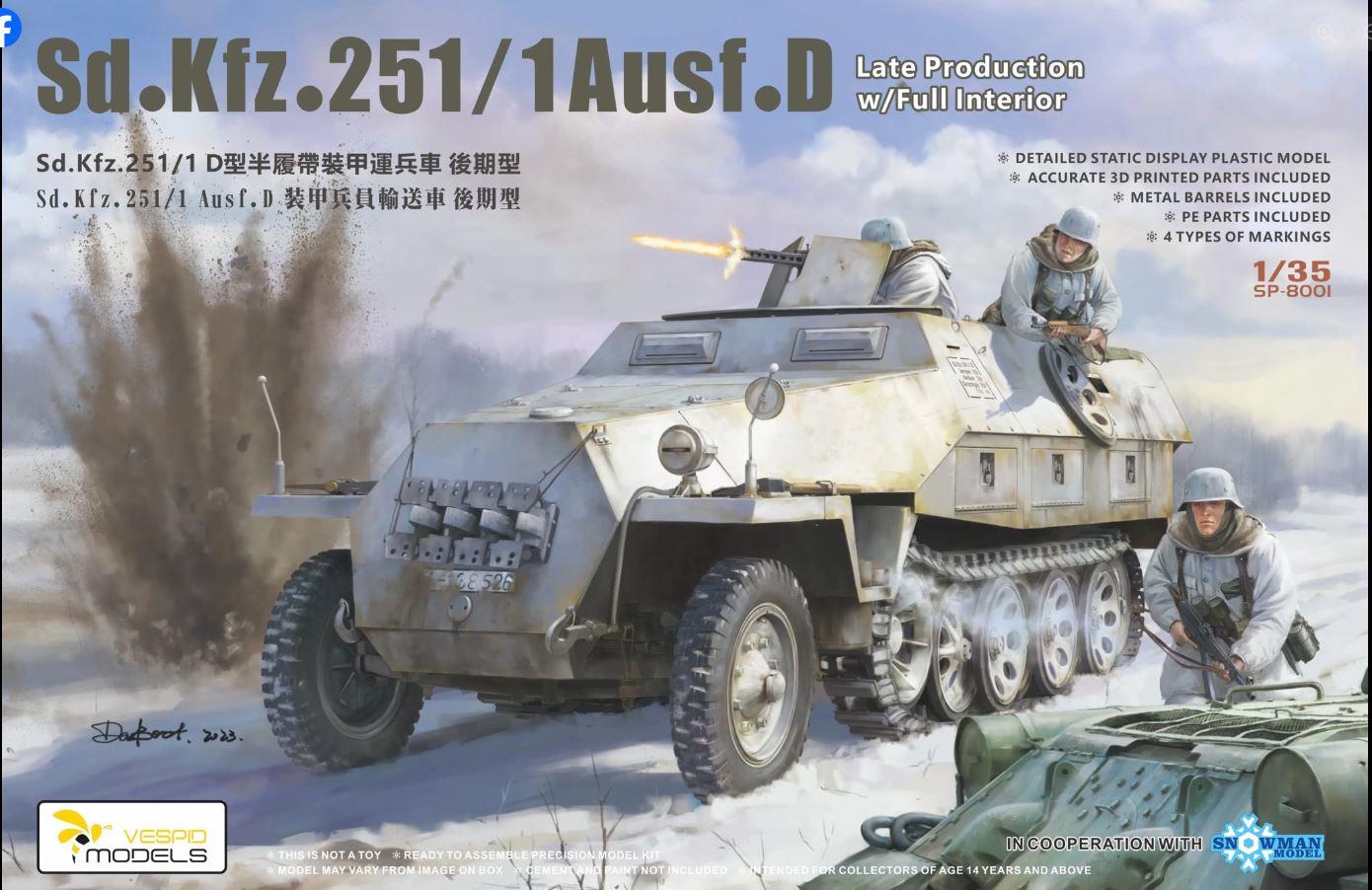 Vespid Models SP-8001 1/35 Scale WW2 SD KFZ 251 / 1 AUSF D Halftrack SNOWMAN MODELS