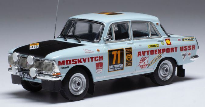 IXO 1:43 Scale Moskwitsch 412 #71 Rally London/Mexico 1970 G.Holm/V.Boubnov/K.Guiradouskas