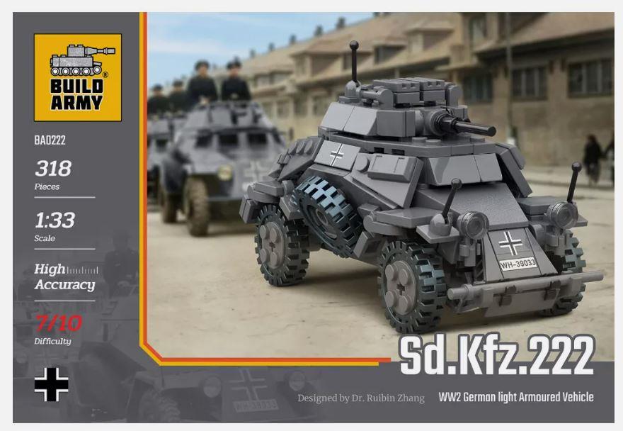 Build Army B0222 1/33 Scale Sd.Kfz.222 Armoured Vehicle Brick Model 318pcs