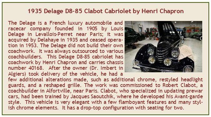Esval 1:43 Scale Delage D8-85 Clabot Cabriolet Dark Blue by H Chapron w/2 Extra Lights Top Up 1935